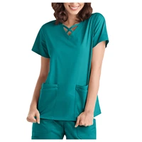 2021 beauty salon nursing scrubs tops women short sleeve v neck care workers t shirt with pocket work uniform gorro enfermera