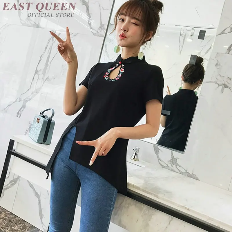 Женские китайские Топы 2019 летняя футболка женские новые и блузки асимметричная