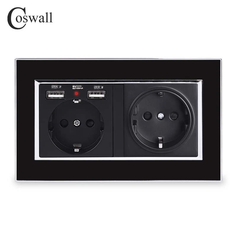 Настенная розетка стандарта ЕС COSWALL с двумя портами USB для зарядки светодиодный