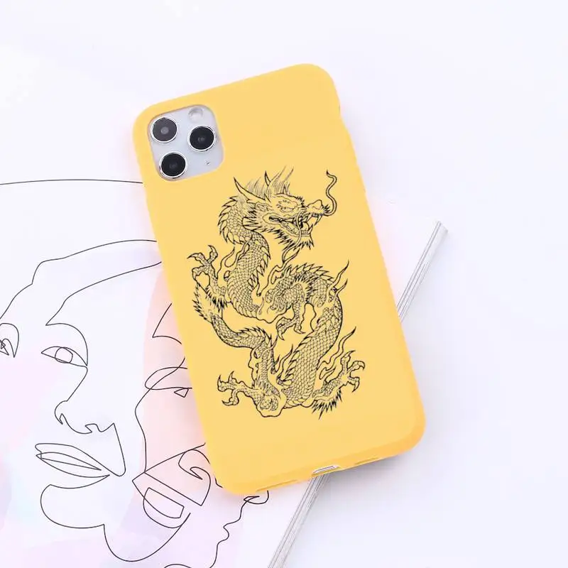 

Chinese dragon style Line art animal Phone Case Candy Color for iPhone 6 7 8 11 12 s mini pro X XS XR MAX Plus