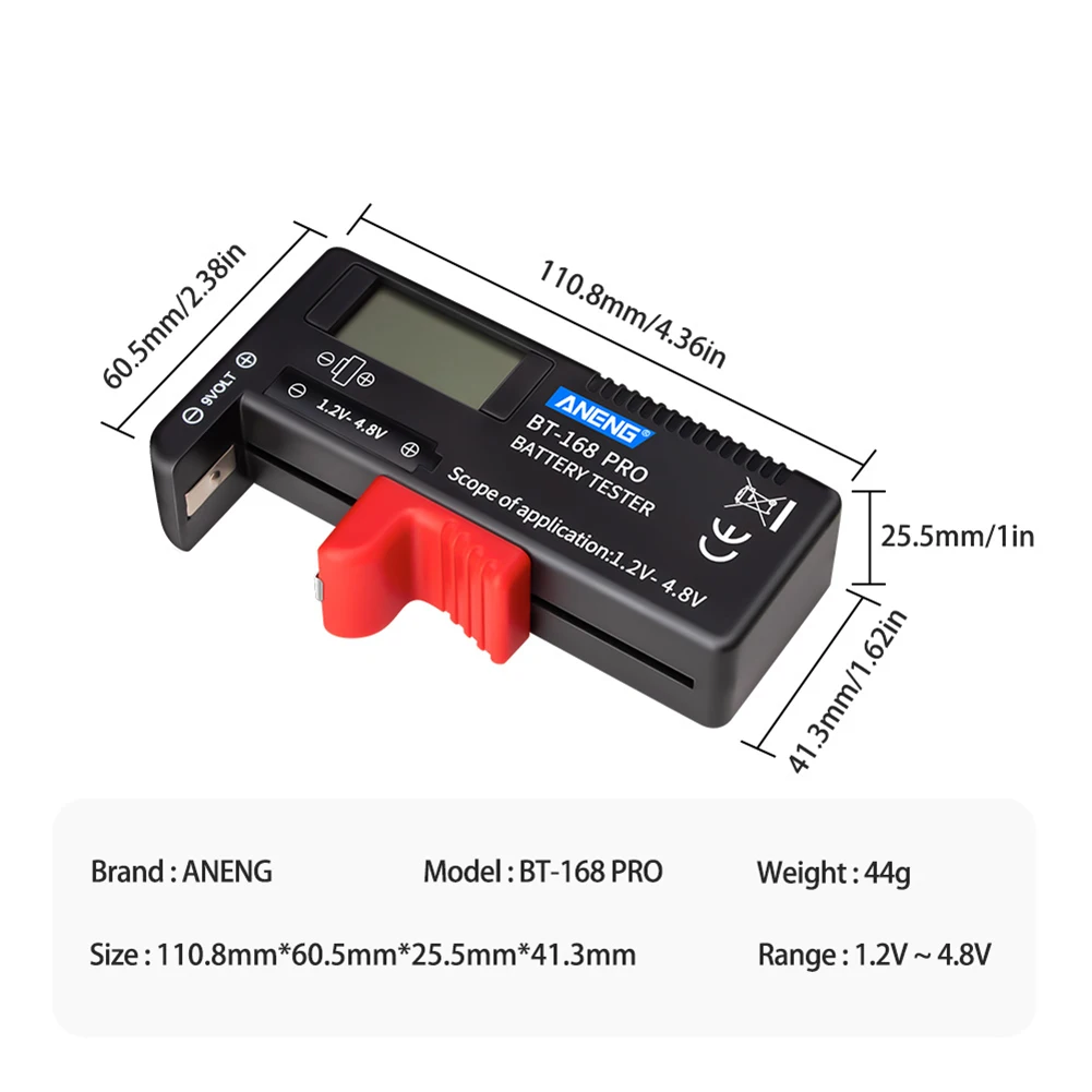 

ANENG BT-168 PRO 168D Universal Battery Tester Battery Capacitance Diagnostic Tools 1.2V-4.8V for Household