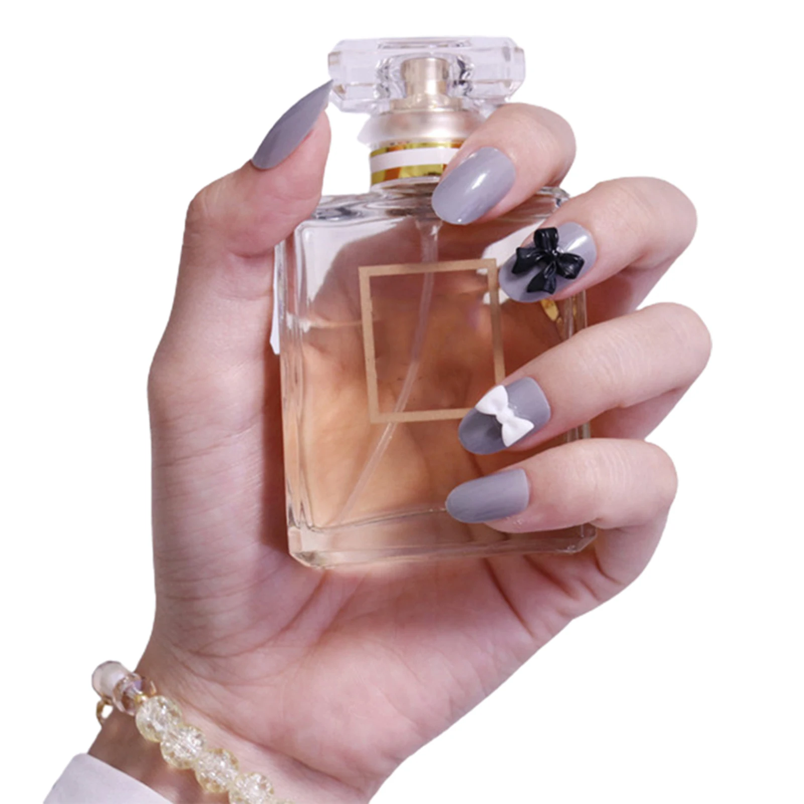 

Fake Nails Medium and Long White Gray Nail Stickers Finished Nail Stickers 24 Nail Stickers With Glue CIN6 899