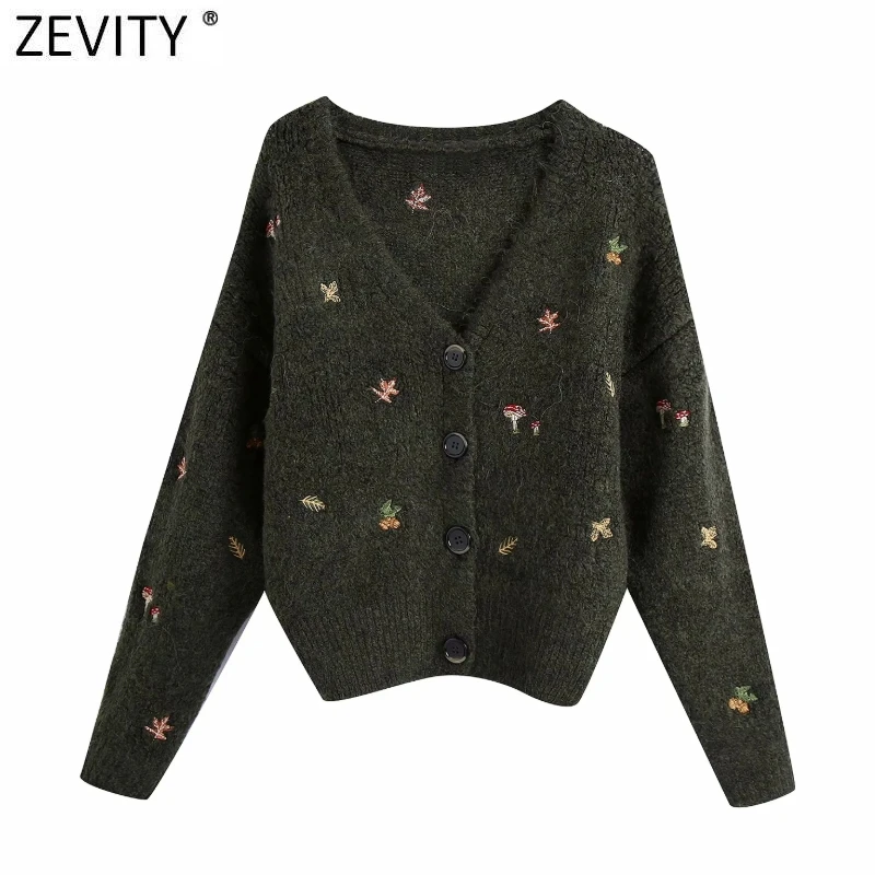 

Zevity New Women Elegant V Neck Embroidery Knitting Sweater Femme Chic Basic Long Sleeve Breasted Casual Cardigans Tops S483