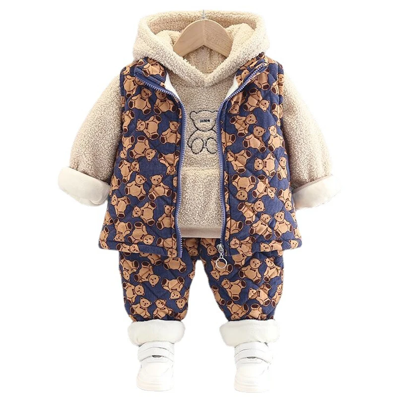 

Для зимнего холода; Детский комплект для мальчиков и девочек; Детское пальто из толстого плюша; Теплые 2021 новый жилет с мультипликационным п...