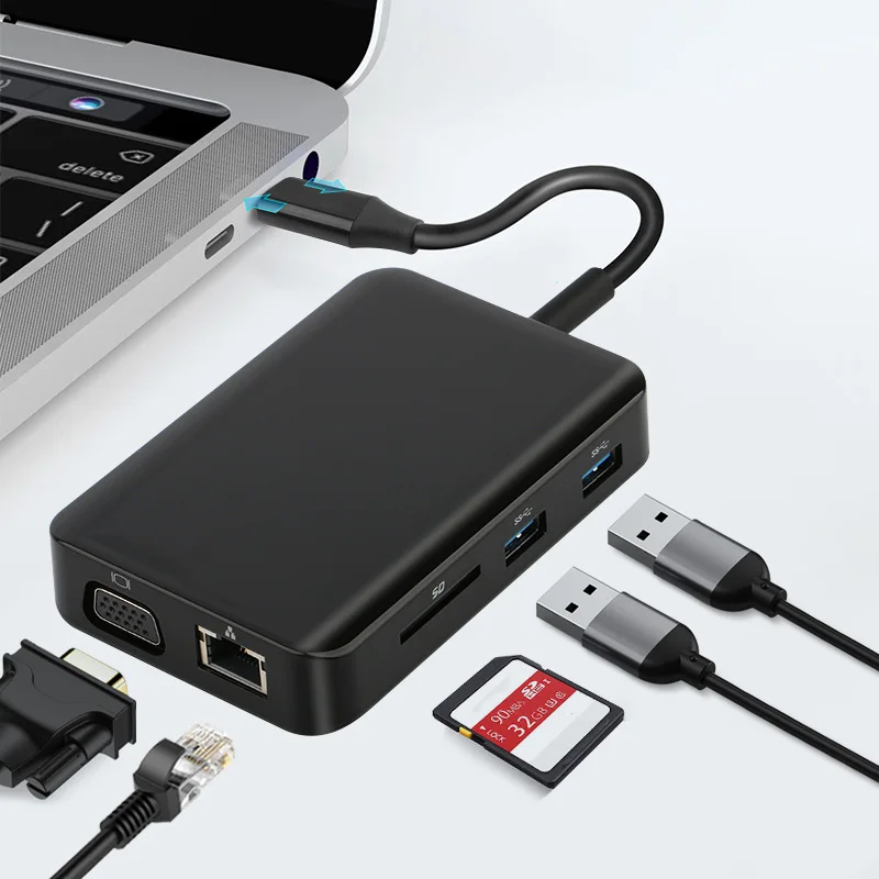 Многофункциональный USB-концентратор 9 в 1 для HDTV Micro SD/TF VGA DC 3 5 аудио портов