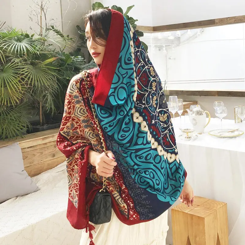 

Scarf For Women Ethnic Style Sunsceen Long Style Shawl Beach Printed All-match Scraf All Seasons 180*90CM