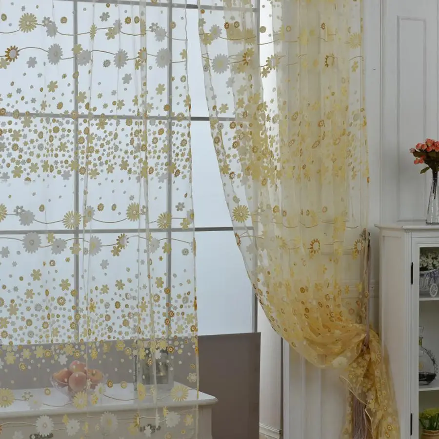 100x200 см шторы цветочный принт прозрачный винтажный вышитый муслин оконные панели