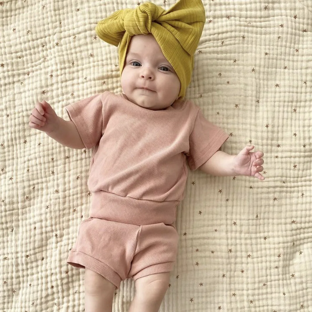 

Newborn Baby Girls Clothes 2021 New Summer Baby Boys Clothes Ribbed T Shirt+shorts 2pcs Outfits Kids Infant Clothing Sets Suit