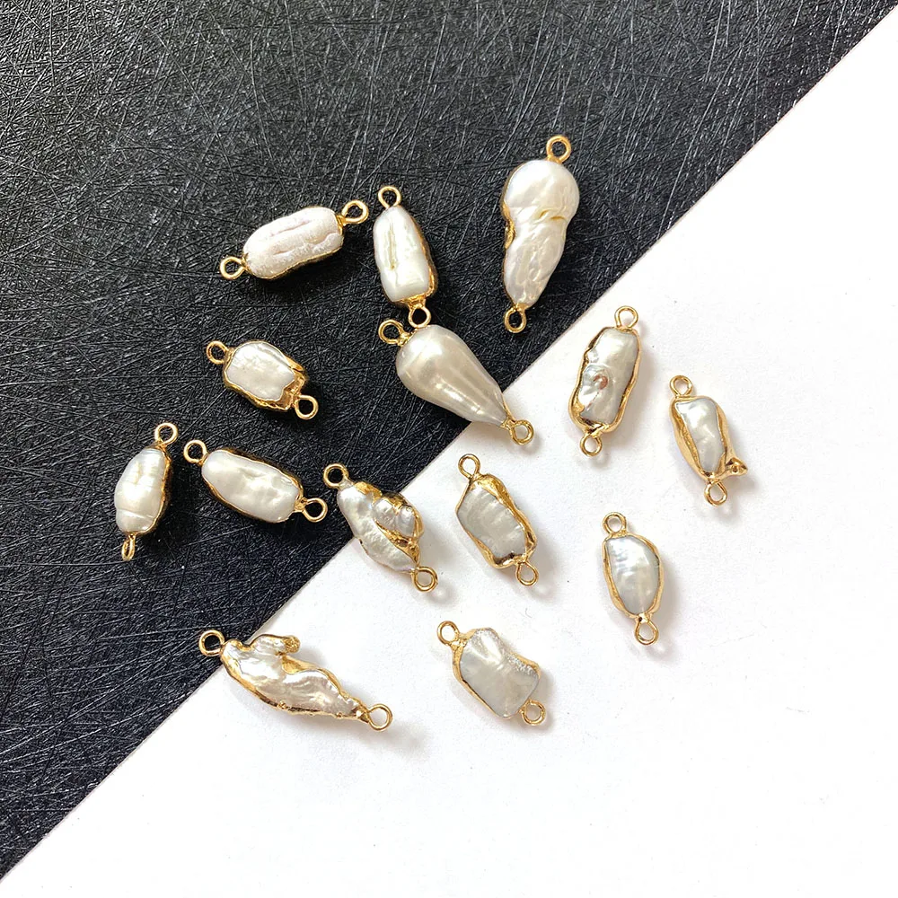 

Natural Freshwater Pearl Pendant Shaped Double Hole Connector DIY Jewelry Fashion Making Necklace Bracelet Accessories Gift