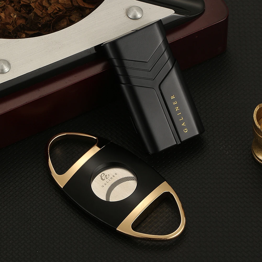 

Galiner Windproof Cigar Lighter Cutter Set 2 Jet Gas Torch Lighter Cigar Punch Knife Tobacco Cigar Cutter Scissors Men Gift