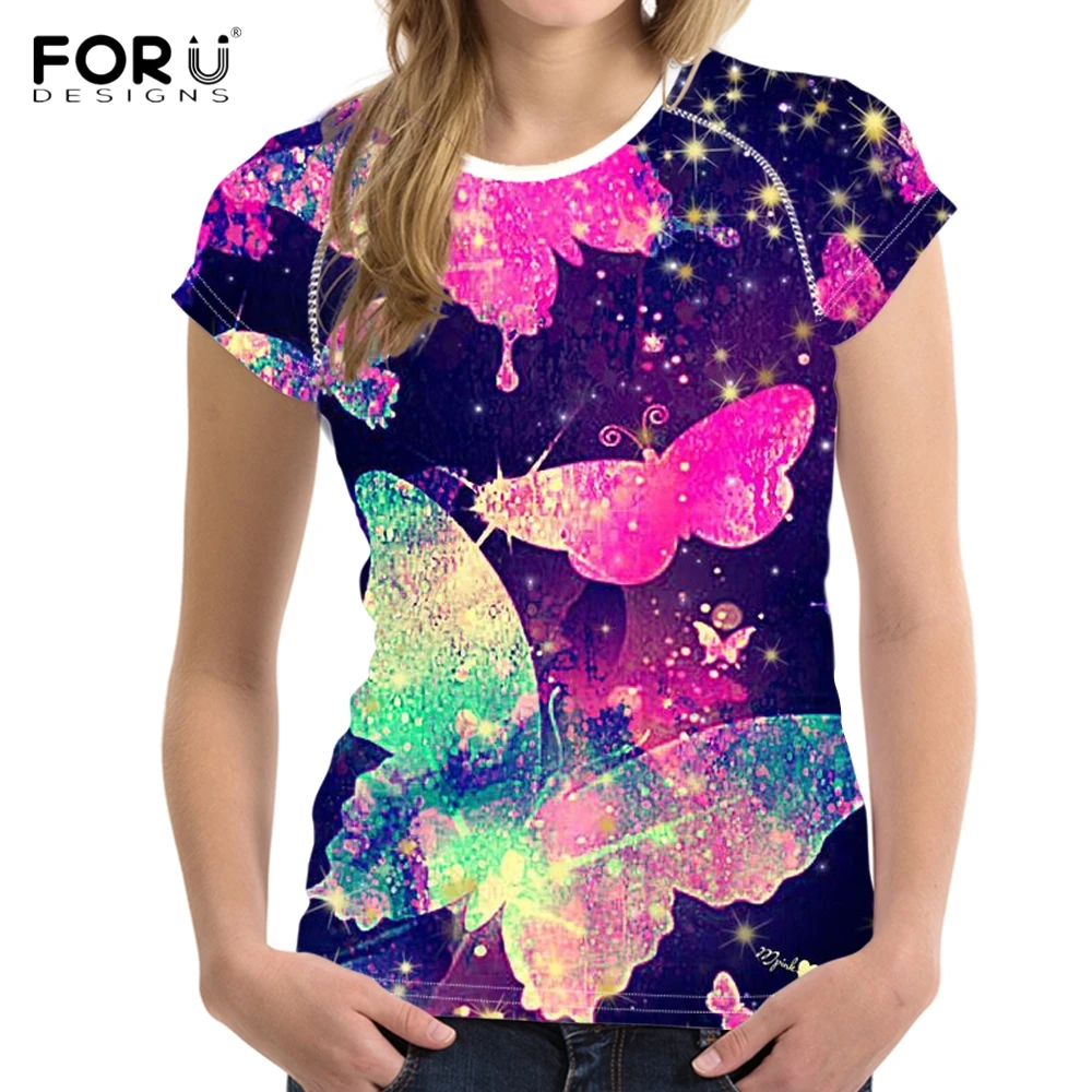 

Женская летняя футболка с круглым вырезом и принтом бабочек