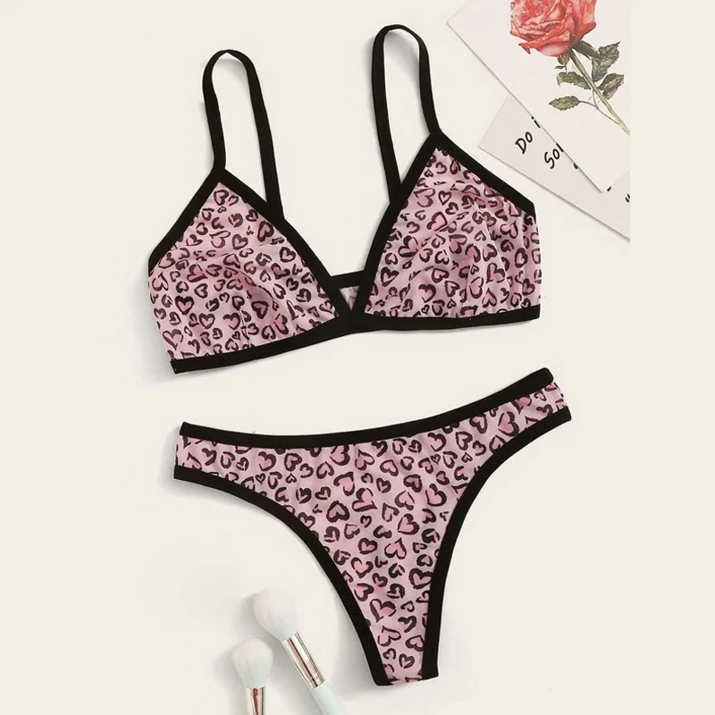 Женский летний Леопардовый прозрачный кружевной комплект с бюстгальтером