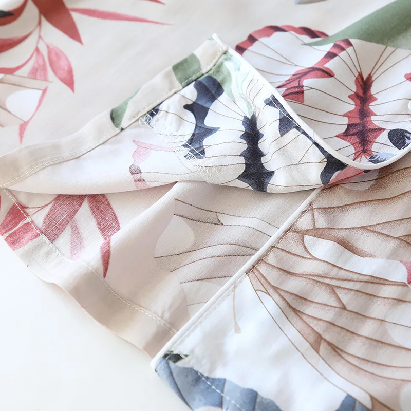 

New spring and autumn long-sleeved trousers ladies pajamas set viscose cardigan butterfly flower simple thin home service summer
