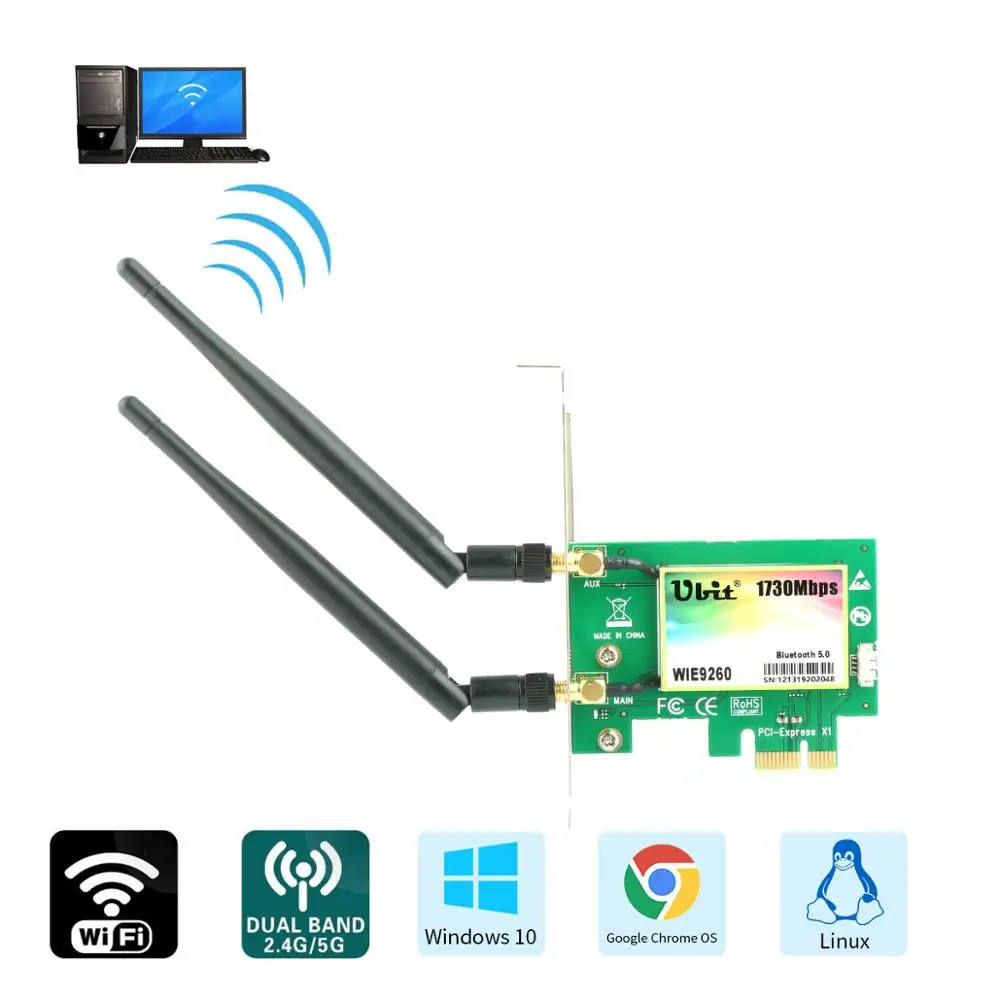 Ubit 9260 WiFi карта 1730 Мбит/с Bluetooth 5 0 Двухдиапазонная беспроводная сетевая PCIe адаптер