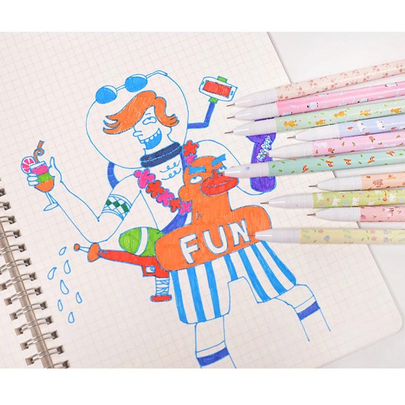 10 Pcs/Set Color Pen Flower Animal Starry Star Flora Colored friction Gel 0.5mm Cute pens school Kawaii Korean Stationary | Канцтовары