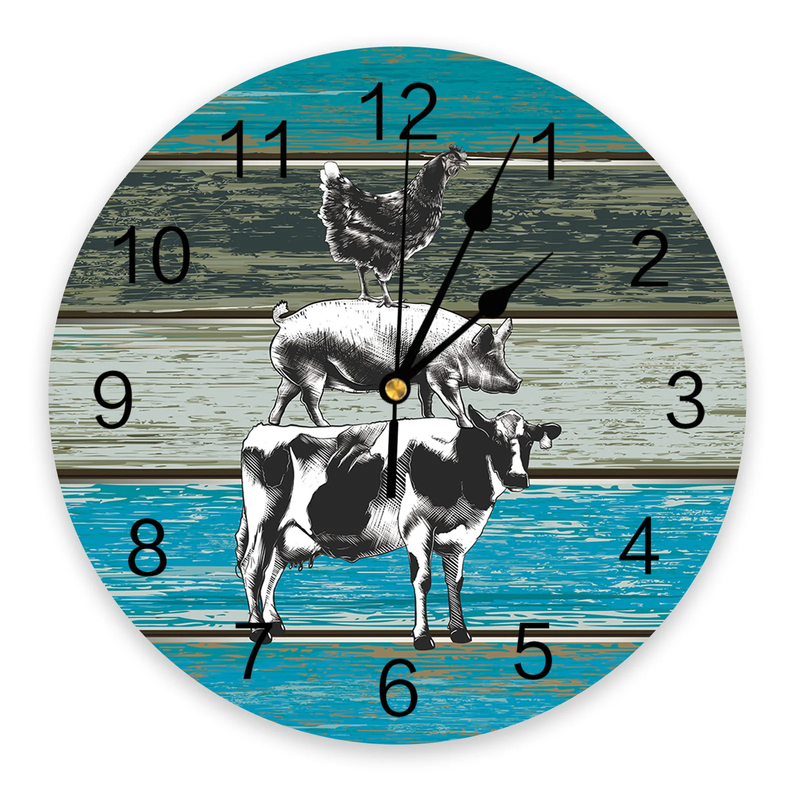 

Farm Animal Theme Vintage Wood Grain Wall Clock Home Decor Silent Oclock Watch Wall Digital Clock Wall Clock Modern Design