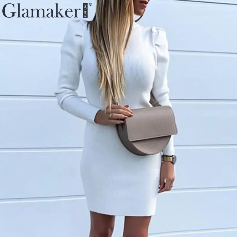 Glamaker трикотажное облегающее платье с высоким воротом женское однотонное