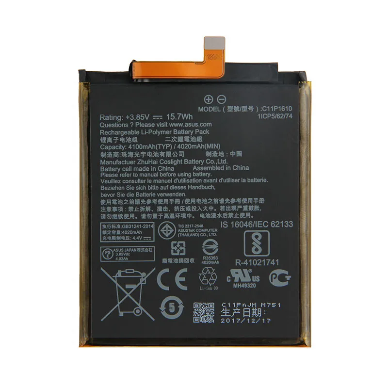 100% Оригинальный аккумулятор 4100 мАч C11P1610 для ASUS 4A ZB500TL X00KD 5 0 &quotВысококачественный