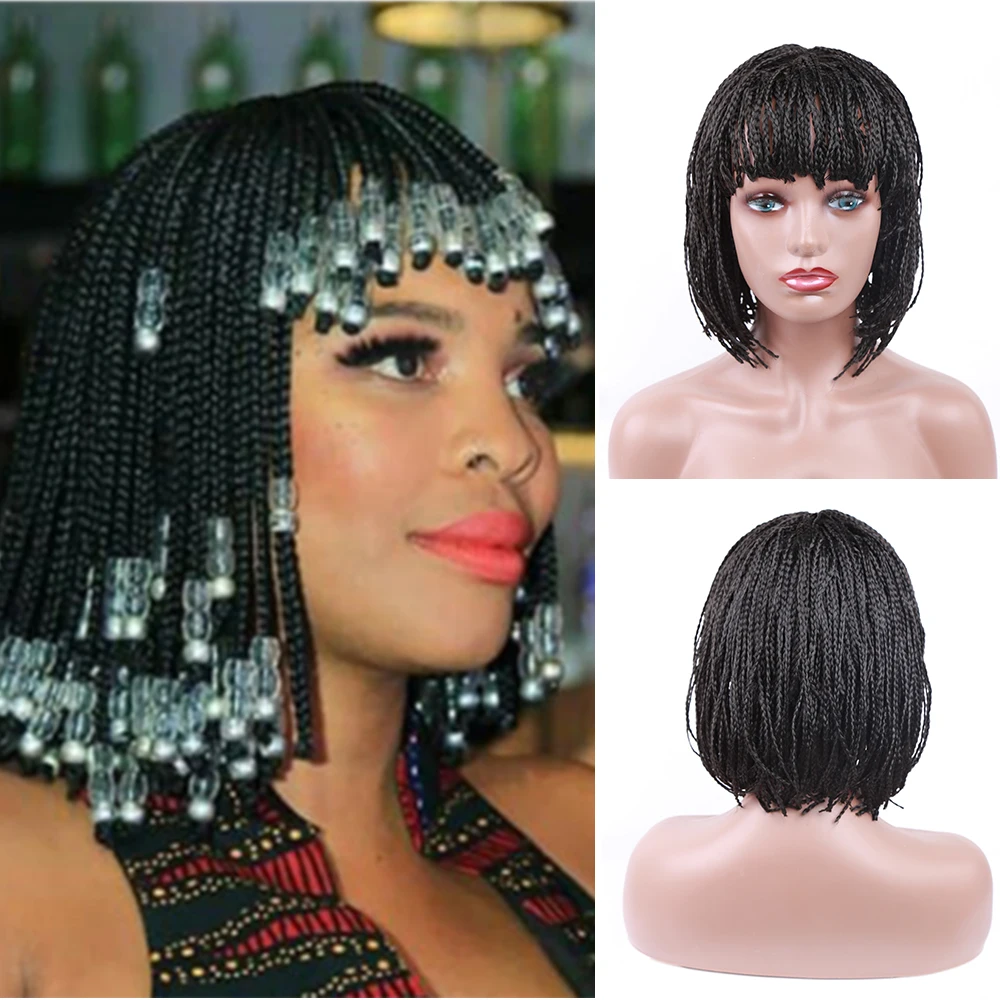 

Braided Wig for Women with Bangs Cheap Bob Wigs Synthetic Braiding Hair Box Braid Wig Cosplay Daily Use