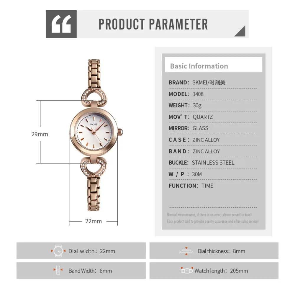 

SKMEI Quartz Wrist Watch Gold Silver Luxury Women Watches Ladies 30m Waterproof Relogio Feminino For Woman Ladies 1408