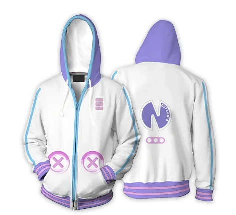 Игра Neptunia Толстовка 3D печатная толстовка на молнии Нептун Пурпурное сердце