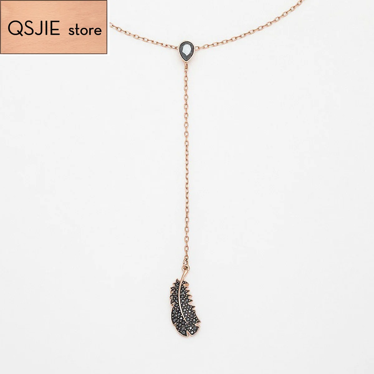 QSJIE высокое качество SWA черное перо женское длинное ожерелье Гламурные модные