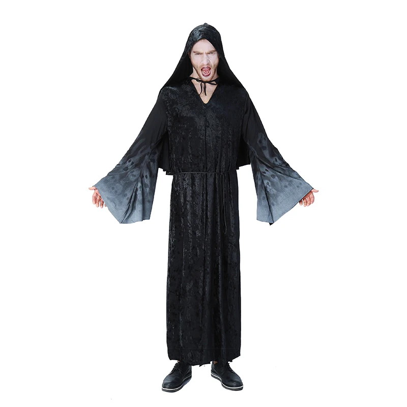 Для взрослых мужчин Хэллоуин Черный готический костюм страшный скелето Wicca