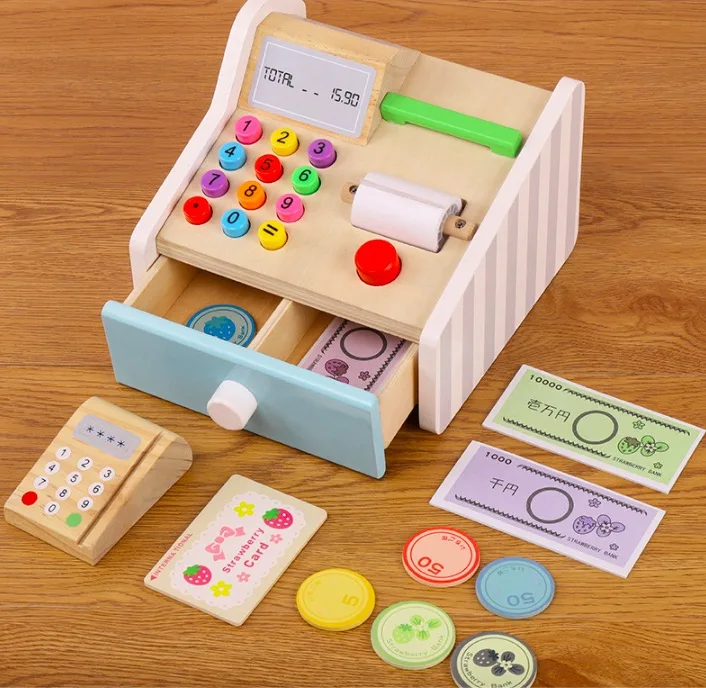 Ролевые игры ролевые игрушки Монтессори деревянный кассир игрушка стимуляция