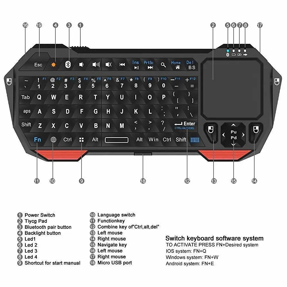 Мини Беспроводная Bluetooth 3,0 Клавиатура Мышь тачпад для Windows для Android iOS Встроенный перезаряжаемый литиевый аккумулятор