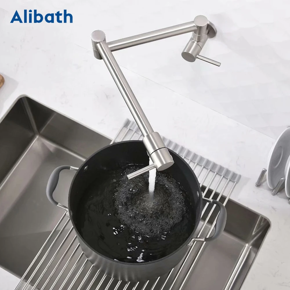 Латунный настенный смеситель для кухни поворотный складной выдвижной