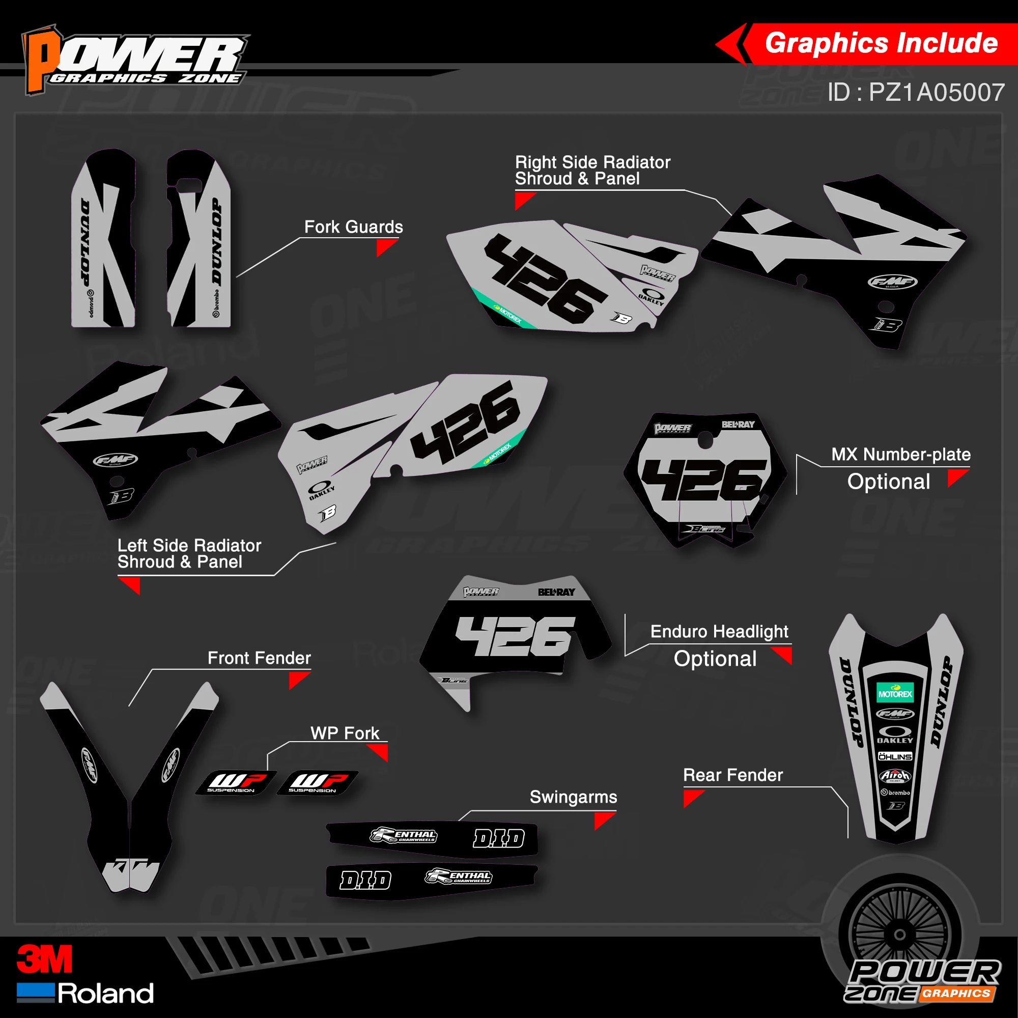 PowerZone Custom Team Graphics Backgrounds Decals 3M Stickers Kit For KTM SX SXF MX 05-06 EXC XCW Enduro 05-07 125 to 500cc 07 | Автомобили