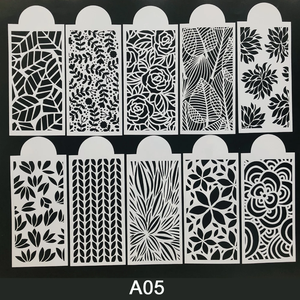 

10 Sheets Slimline PET Stencils Painting Scrapbook Coloring Embossing Album Handmade Card Home Cake Decorative Template Stencils