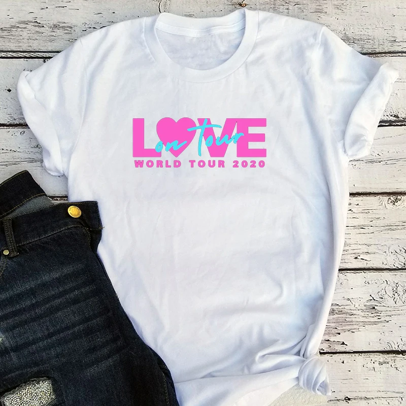 

Love on Tour World Tshirt Vintage Vintage Clothes Korean Womens Clothing Letter 90s Print Women Tour 2020
