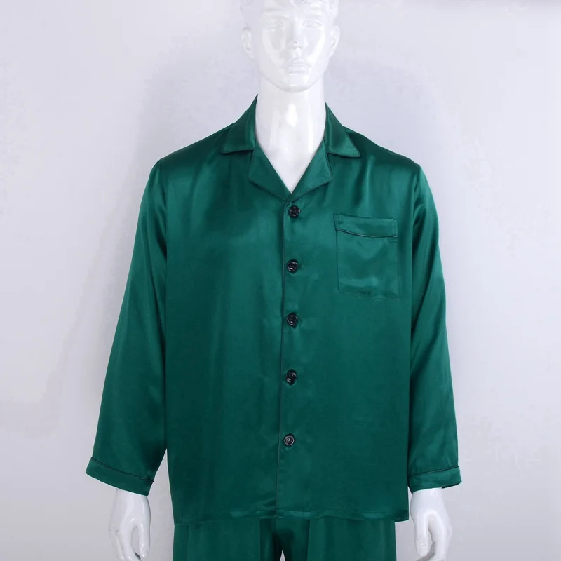 Dark Green Мужские 30 Momme Mulberry шелковые пижамы набор с длинными рукавами пижамы для мужчин s пижамы для мужчин Ночная рубашка и штаны для отдыха Пижамные брюки - Цвет: Dark Green