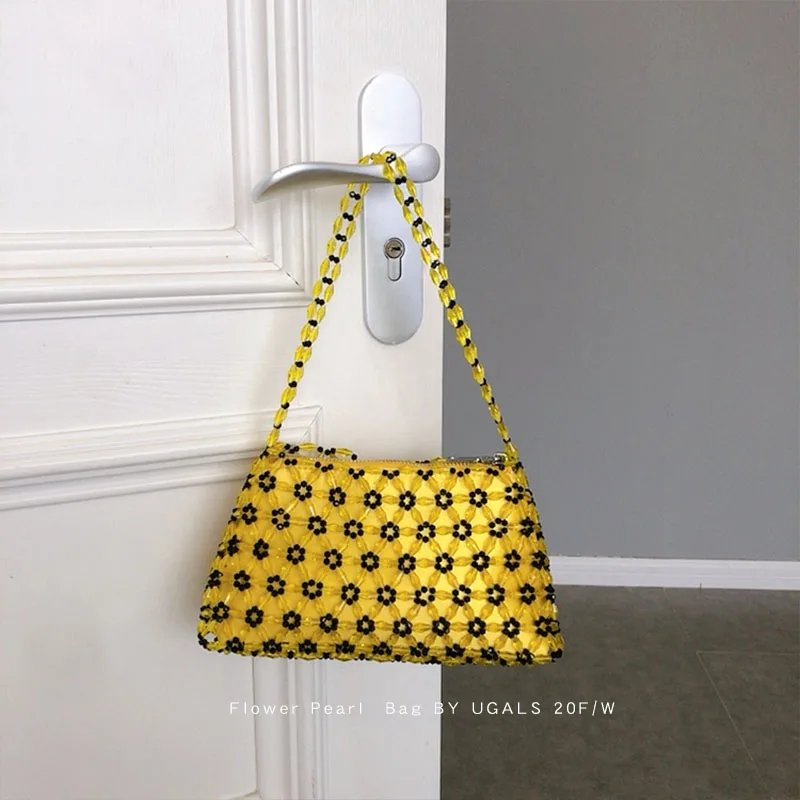 

Crystal Beads Fairy Flower Pearl Bag Hand-Woven Beads Underarm Bag Shoulder Bag Womens Evening Clutch Bag Wedding Purse Handbag