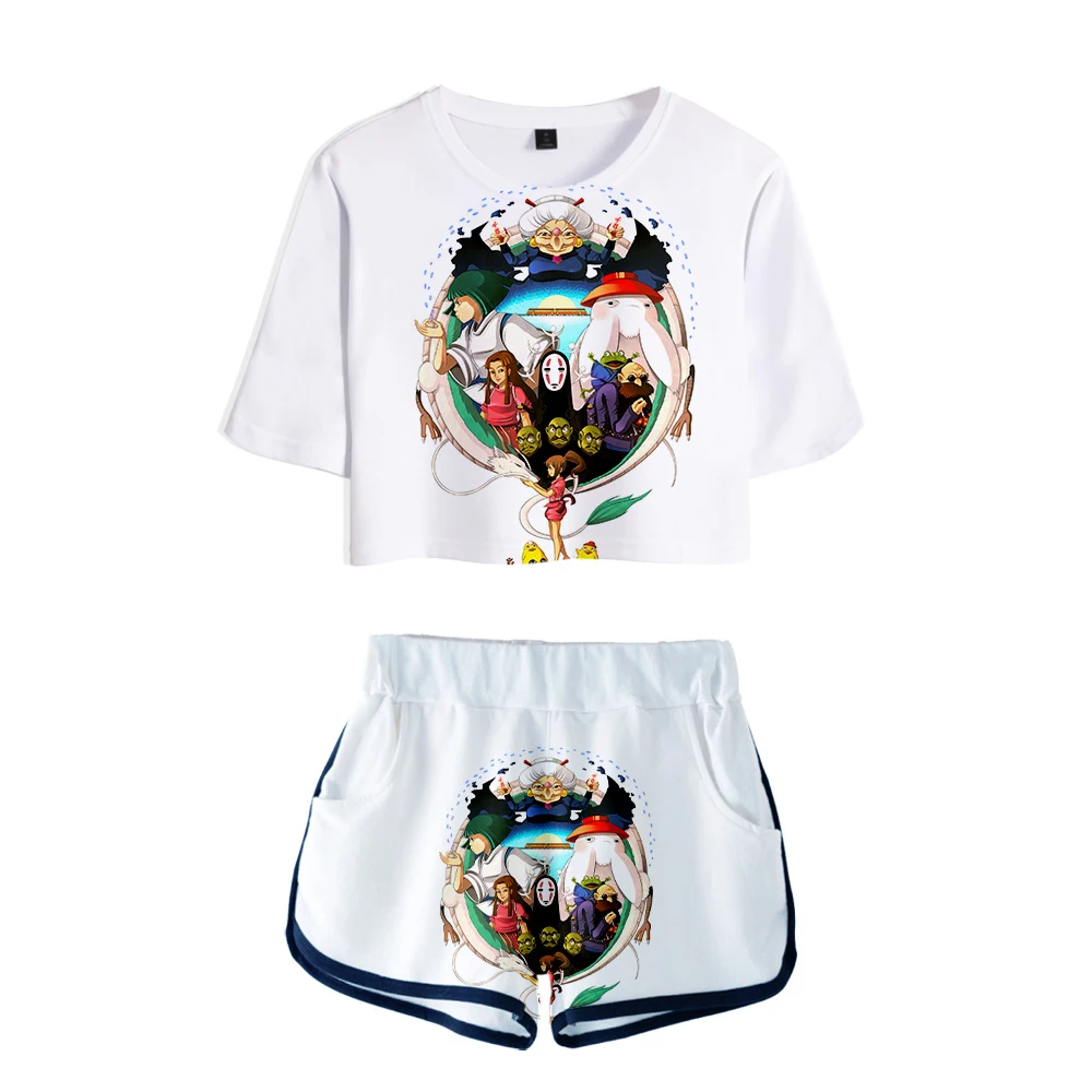 

Spirited Away Japanese Anime New 3D Two Pieces Sets Thirt and Shorts High Quality Women Fashion Hip Pop 3D T-shirts Shorts Set