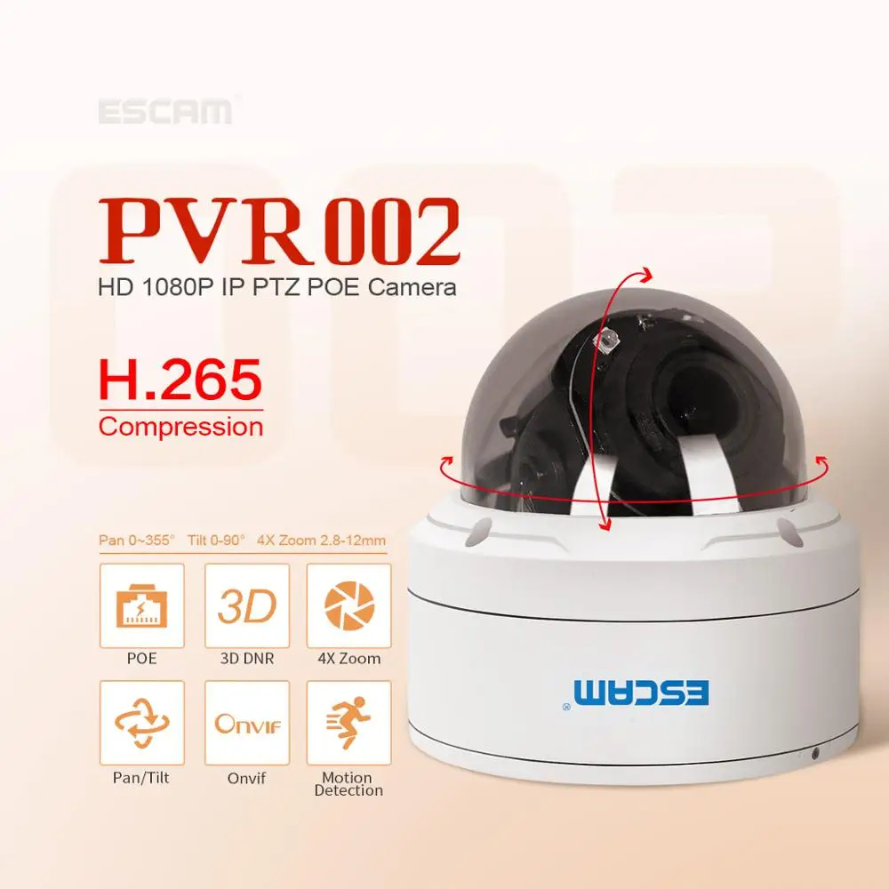 ESCAM PVR002 2MP HD 1080P PTZ 4X Zoom 2 8 12 мм объектив IP66 водонепроницаемая купольная ip камера POE с