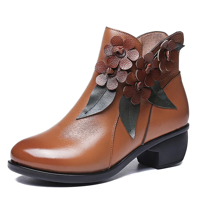 

Woman Boots Manual Nation Women's Shoes Genuine Leather Cotton Boots Non-slip Coarse With Comfortable Low
