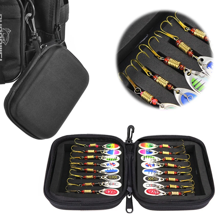 16Pcs Spoon Baits Fishing Lure with Plastic Box Portable Sequin Blade Baits Kit for Bass Trout Salmon Walleye Perch Fishing
