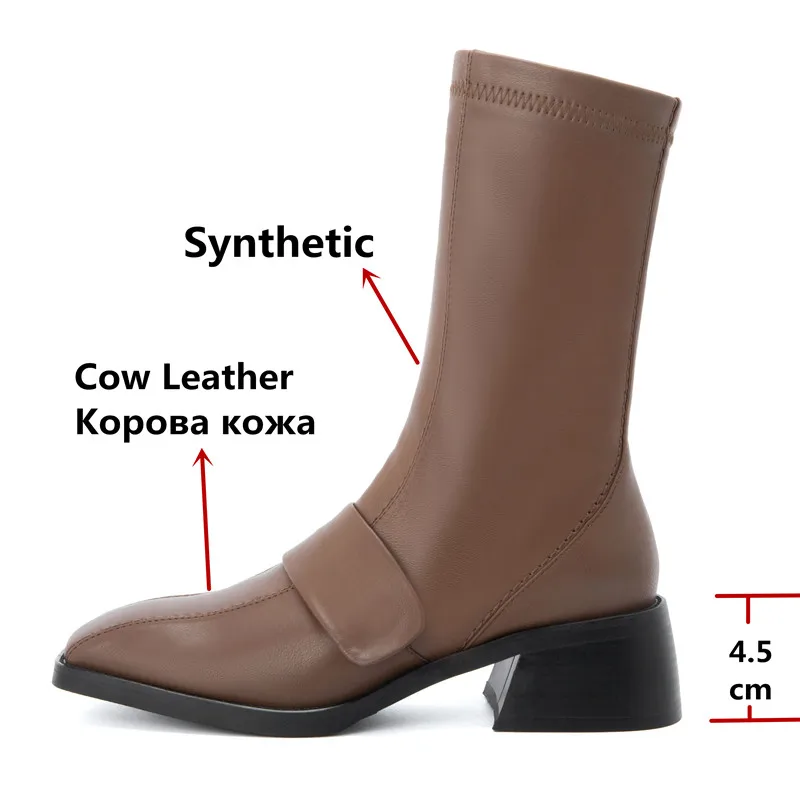 Женские ботинки Челси FEDONAS черные из натуральной кожи с квадратным носком на