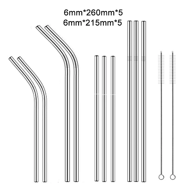 UL-10pc-2Brush 260 х 6 мм многоразовая пивная соломенная Высокое качество 304 Нержавеющая сталь металлическая соломинка с чистящая щетка для кружек 20/30 унций - Цвет: UL-10pc-2Brush