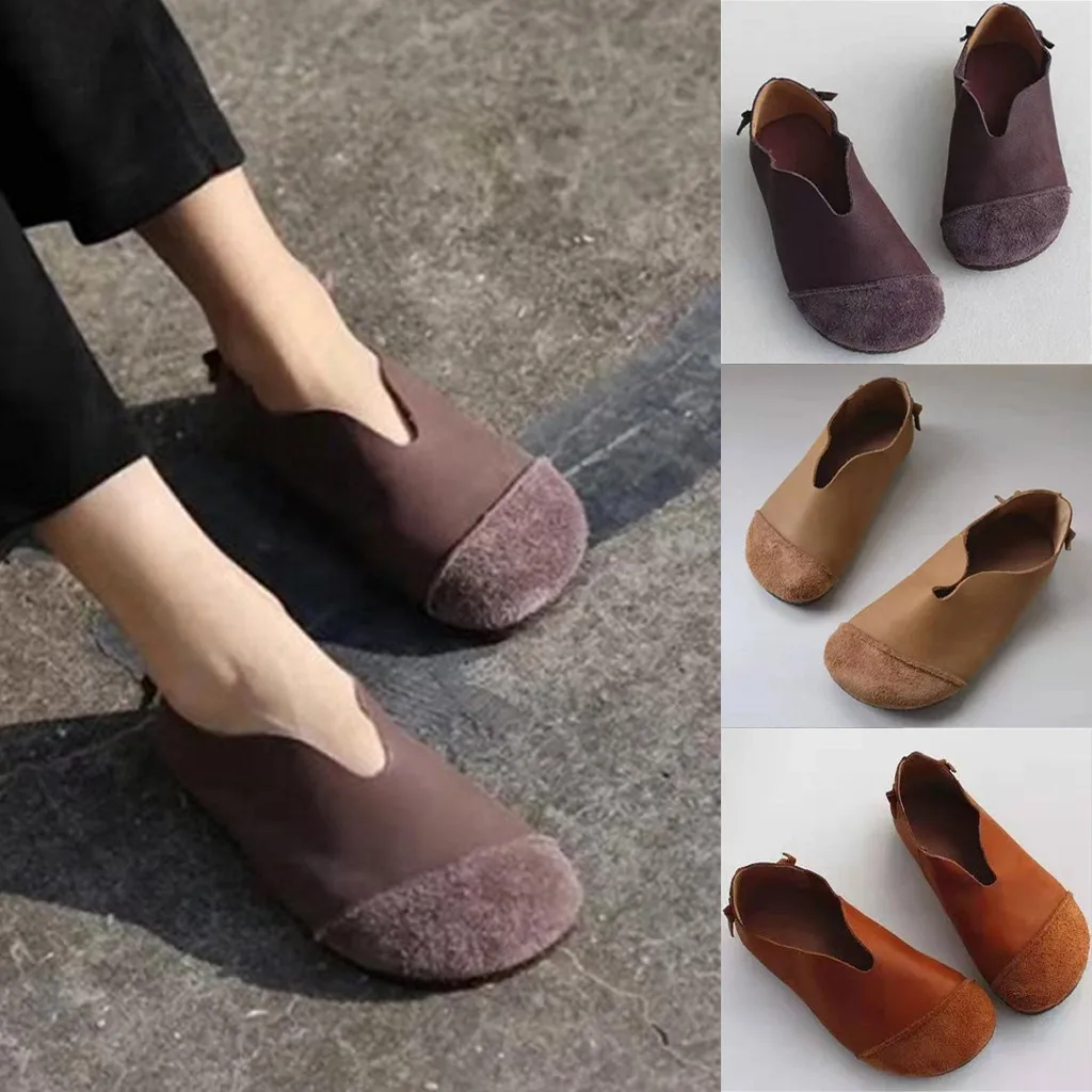 

Fashion women's flat round head sports casual shoes comfortable ladies literary retro beef tendon lazy single shoes 2020