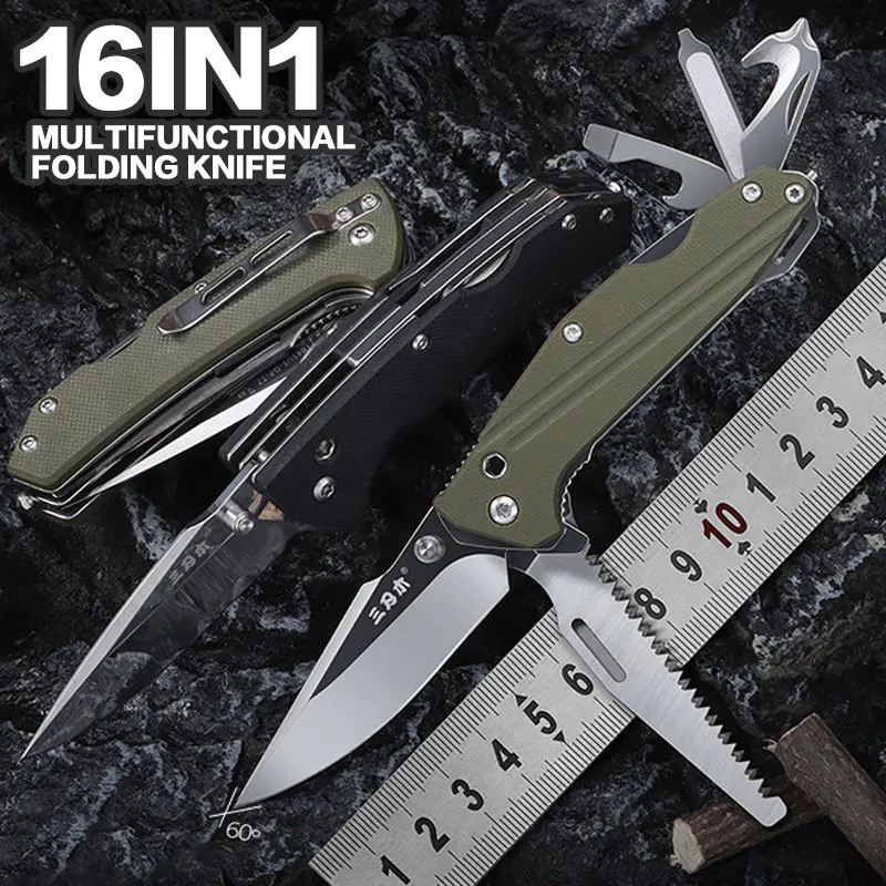 

Sanrenmu Multifunctional Folding Knives Practical Tools Multi-use Wilderness Survival Durability Pocket Survival Rescue Edc