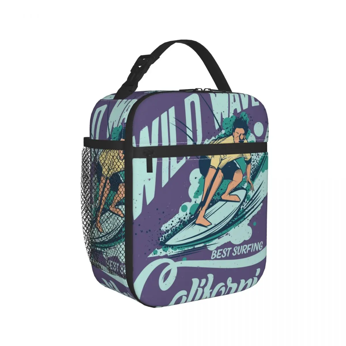 

Lunch Bag Insulated Bag Wild Wave California Poster Portable Shoulder Picnic Thermal Fruit Bag For Work