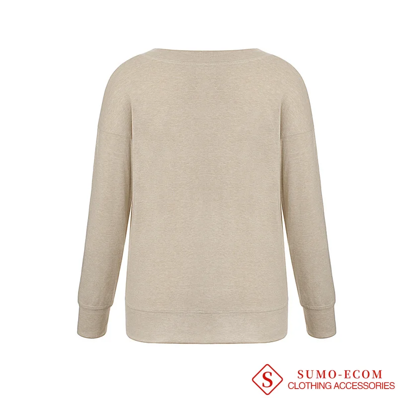 

Womens Basic Solid Top Long Sleeve Casual Loose Fall O Neck Button Cotton Tunic Shirt Lady Oversized Pull Over Sweatshirts S-XXL