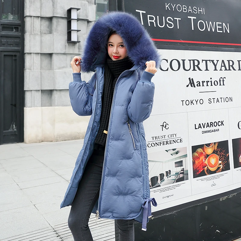 2019 женская зимняя куртка длинное зимнее плотное пальто для женщин однотонное с