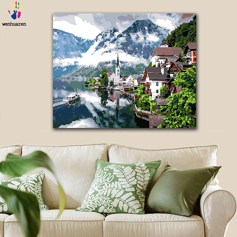 

DIY Colorings Pictures by Numbers with Colors Riverside Villa Cabin View Picture Drawing Painting by Numbers Framed Home Canvas