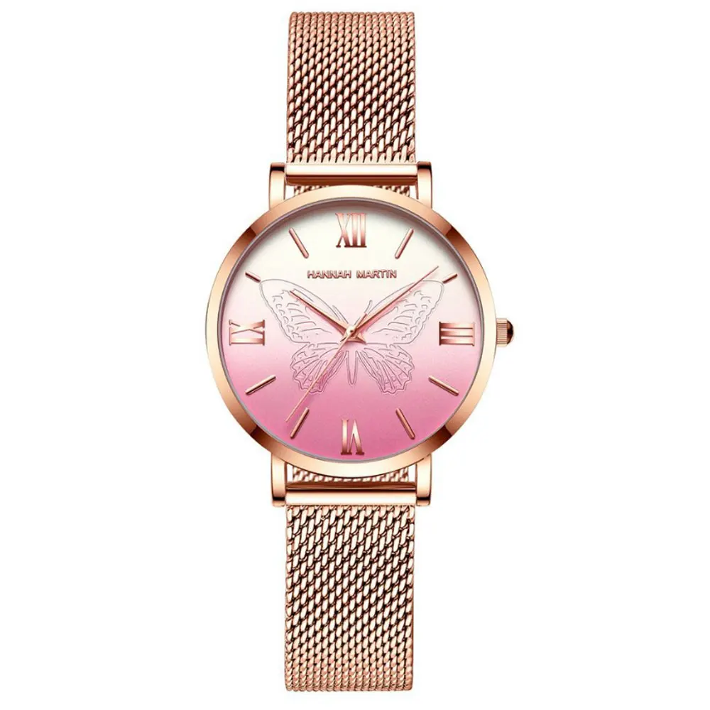 

2020 Luxury Brand Trends Japanese Movement Stainless Steel Mesh Belt 3D Butterfly Design Watches for Women Quartz Clock