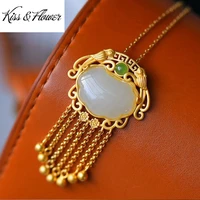 kissflower nk205 fine jewelry wholesale fashion woman bride mother birthday wedding gift vintage ruyi tassel 24kt gold necklace