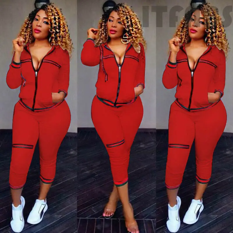 Hot sale solid Womens 2 PCS Tracksuits Set Ladies 2019 new Brand Autumn Long Sleeve Casual O-Neck Hoodies +long pants Plus Size |